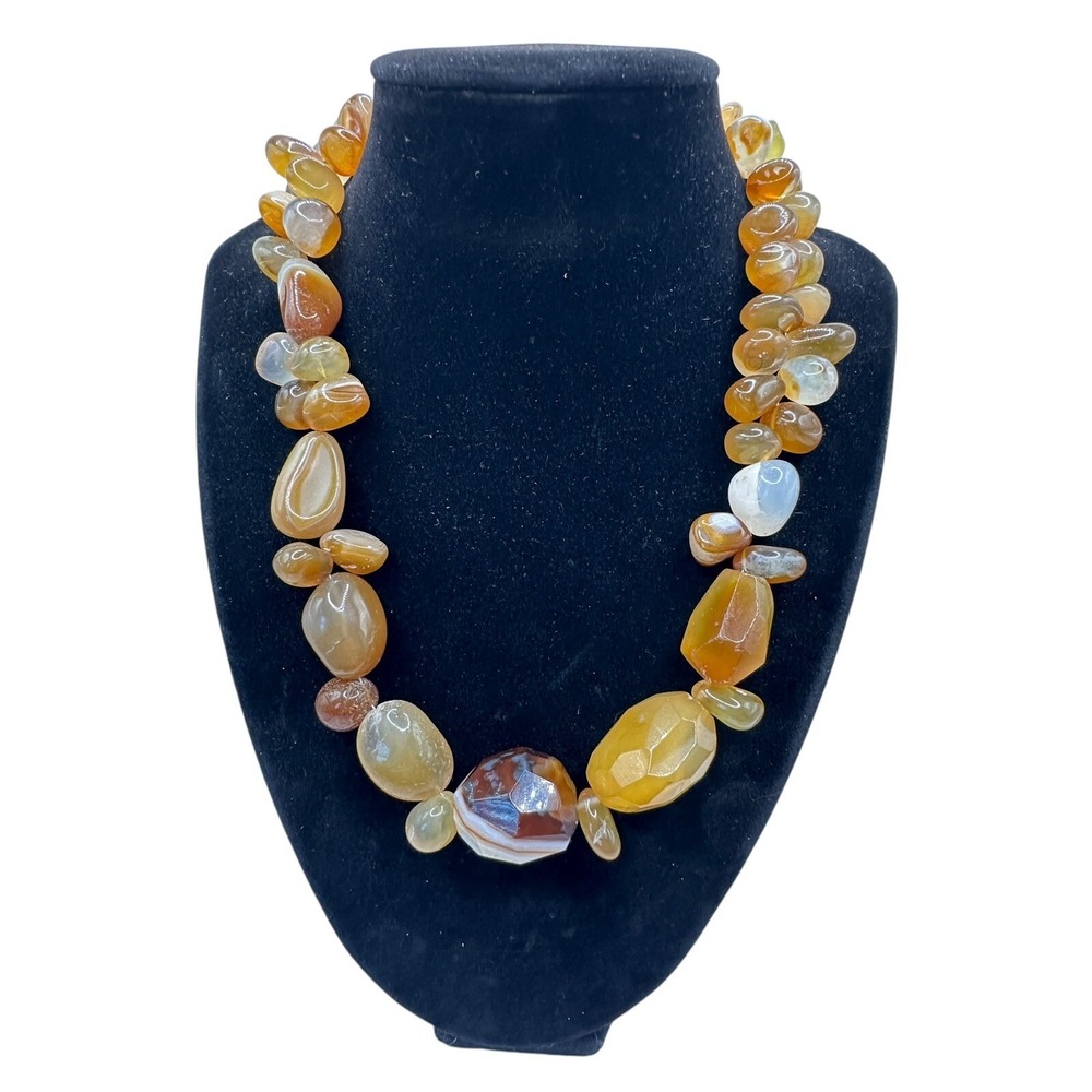Beaded Agate Necklace Warm Earth Tones Statement Choker 18" 127g - Picture 2 of 16
